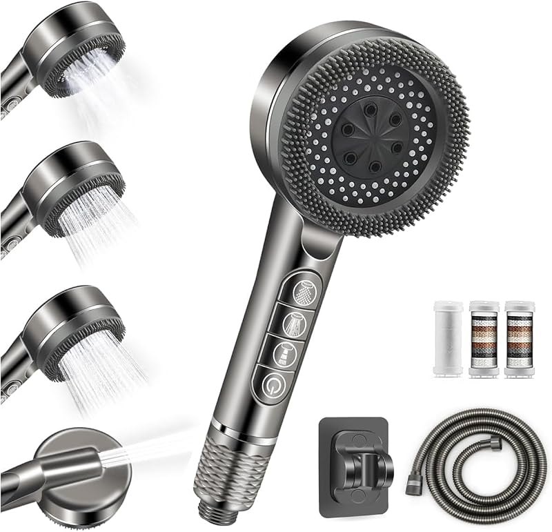 Filtered Shower Head with Handheld, High Pressure Water Flow and Multiple Spray Modes Ion Shower Head Drop with