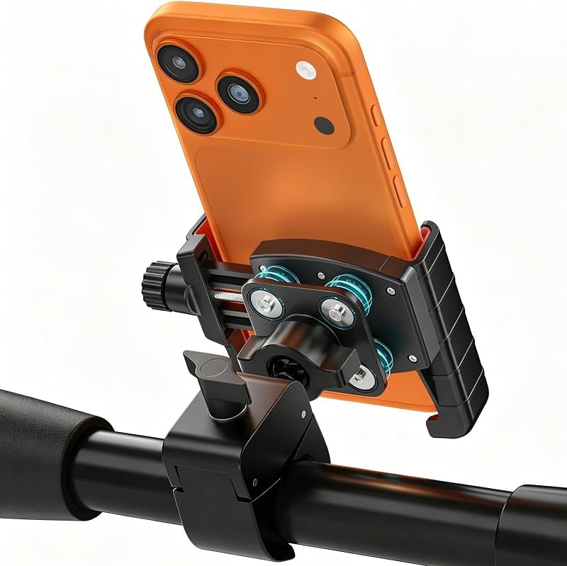 Motorcycle Bike Phone Holder, Shock-Absorbing Anti-Vibration Motorcycle Phone Mount with Safety Lock,Universal