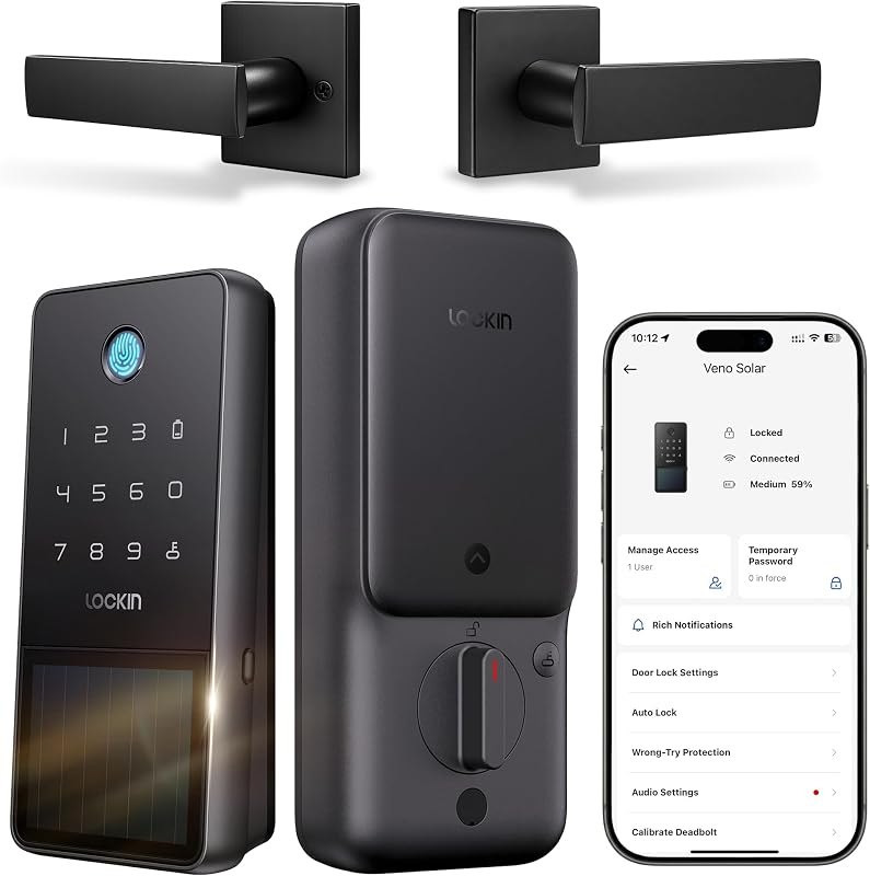 Lockin Veno Solar Fingerprint Smart Lock, with Handle, Runs on Sunlight — best smart lock for patio door for smart