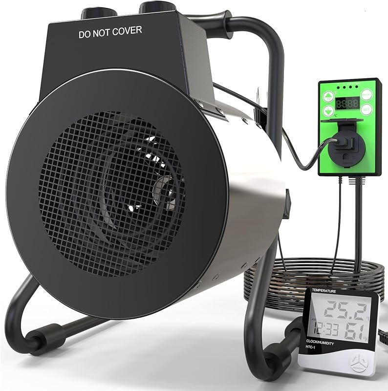 1500W Greenhouse Heater with Digital Thermostat, Outdoor Heater with Overheat Protection and 3-Second Rapid Heating