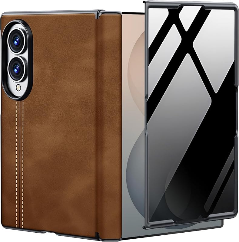 NINKI Leather for Samsung Galaxy Z Fold 8 Case with Privacy Screen Protector,Hinge Protection case for fold8 Wide