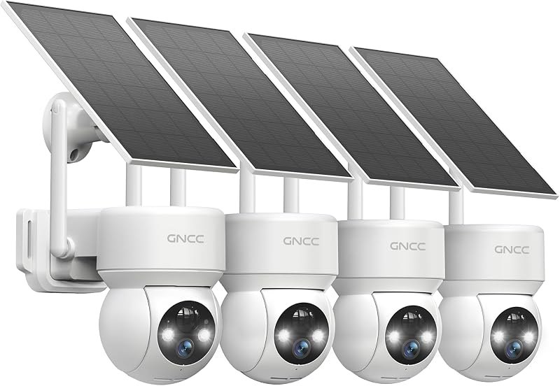 GNCC Wireless Solar Security Cameras Outdoor, 2.4G WiFi, SD/Cloud, 4 Pack