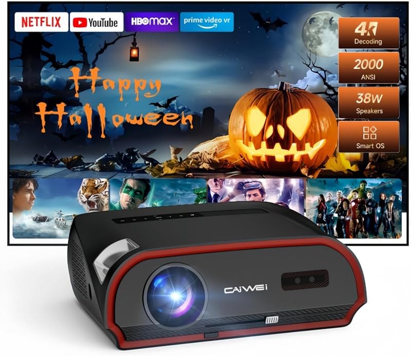 4K Projector 2000 ANSI Daytime Bright Home Theater Projector for Living Room & Bedroom with WiFi 6 & Bluetooth, 60Hz