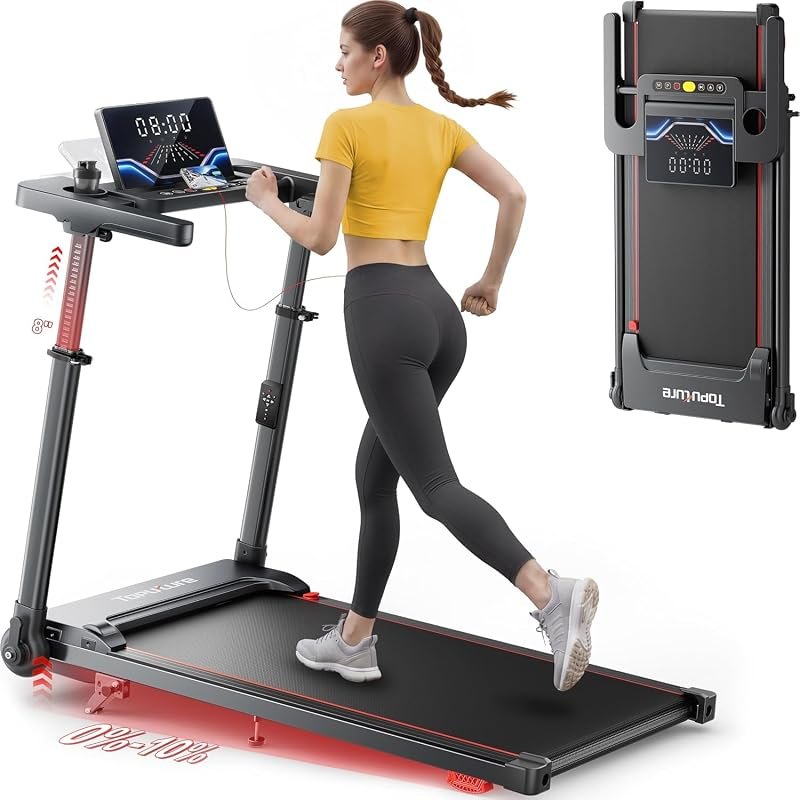 TOPUTURE Walking Pad Treadmill with Adjustable Handle Bar & Incline, Foldable Treadmills for Home Office, Portable