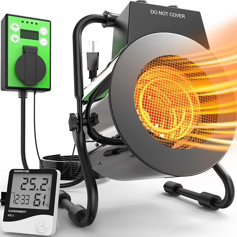 Greenhouse Heater with Thermostat, 1500W Outdoor Heater with Fast Heating
