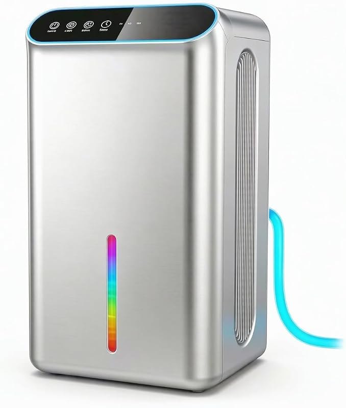 Small Dehumidifier for Home up to 1000 Sq.Ft, 98oz Quiet Dehumidifier with Drain Hose, Auto Shut Off, 3 Timer Modes