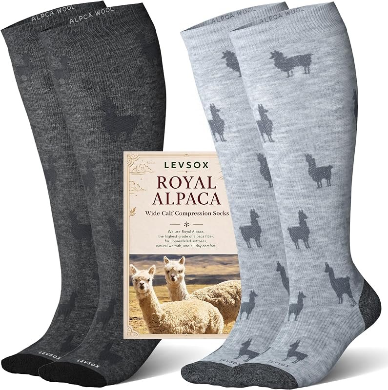 Alpaca Wide Calf Compression Socks for Women Men 15-20 mmHg, 2Pairs — 15-20 mmHg compression socks for mmhg