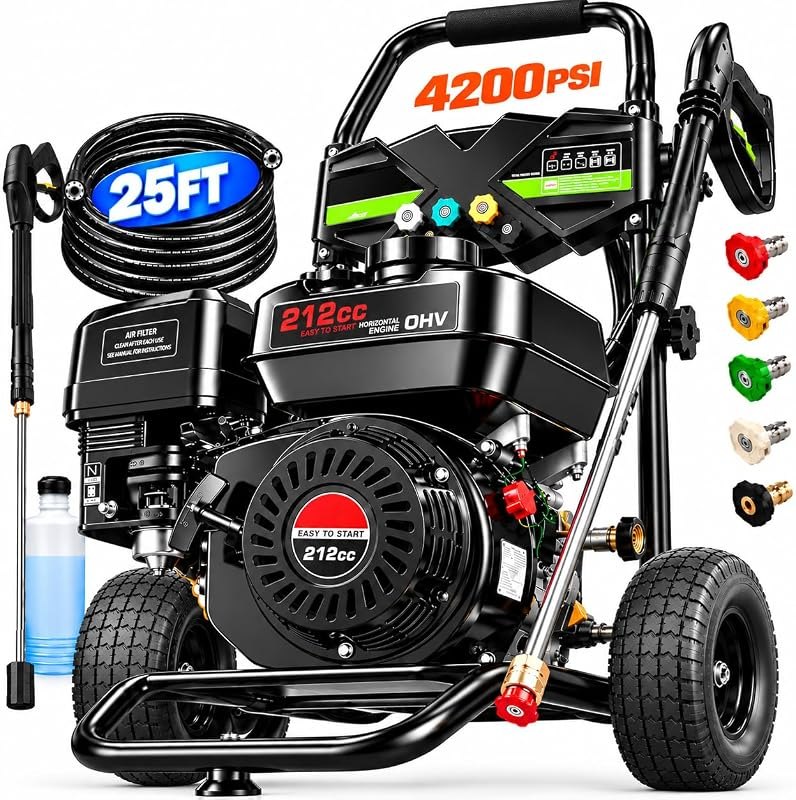 4200 PSI 4.0 GPM Gas Pressure Washer, 212cc Heavy Duty Power Washer, Commercial Gas Powered Pressure Washer for