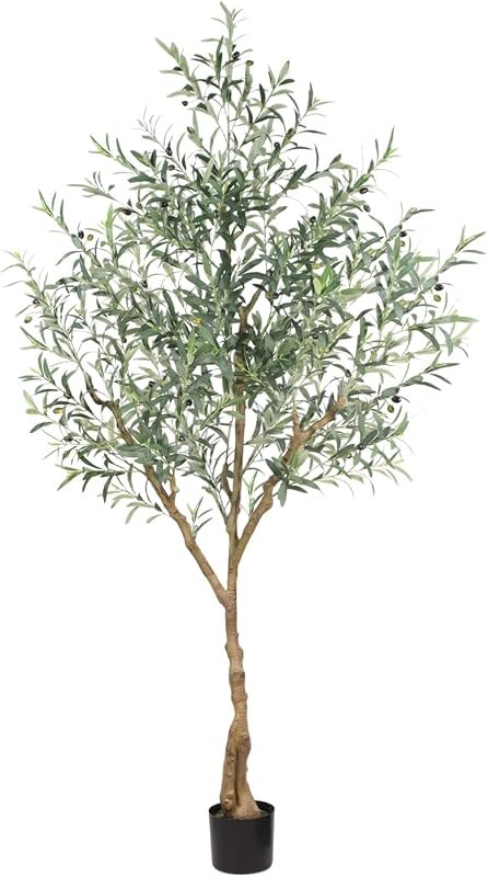 Olive Trees Artificial Indoor,7FT Tall Faux Olive Tree with Lush Leaves and Lifelike Fruits, Artificial Plants in