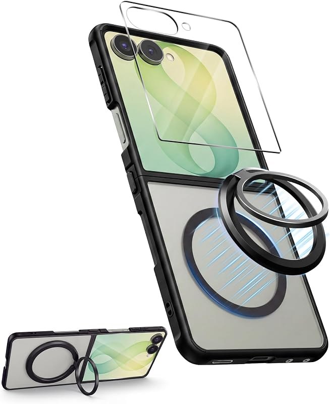 Phone Case Compatible for Samsung Galaxy Z Flip 8, 360° Spin Magnetic Kickstand, MagSafe‑Compatible, with Detachable