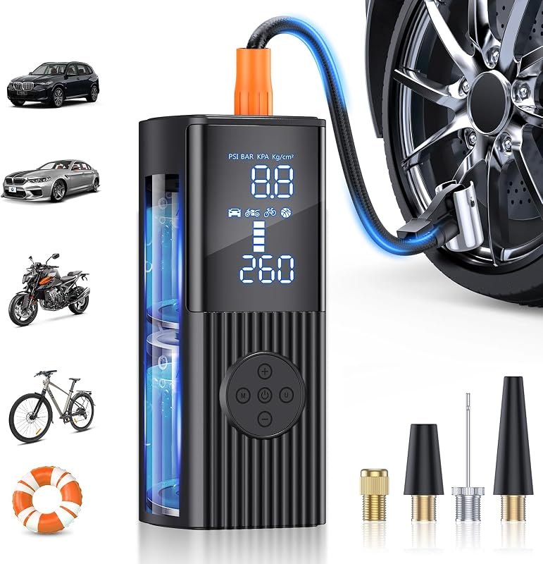 Tire Inflator Portable Air Compressor, 180PSI Cordless Air Pump with LCD Digital Display, 3X Faster Tire Inflator for