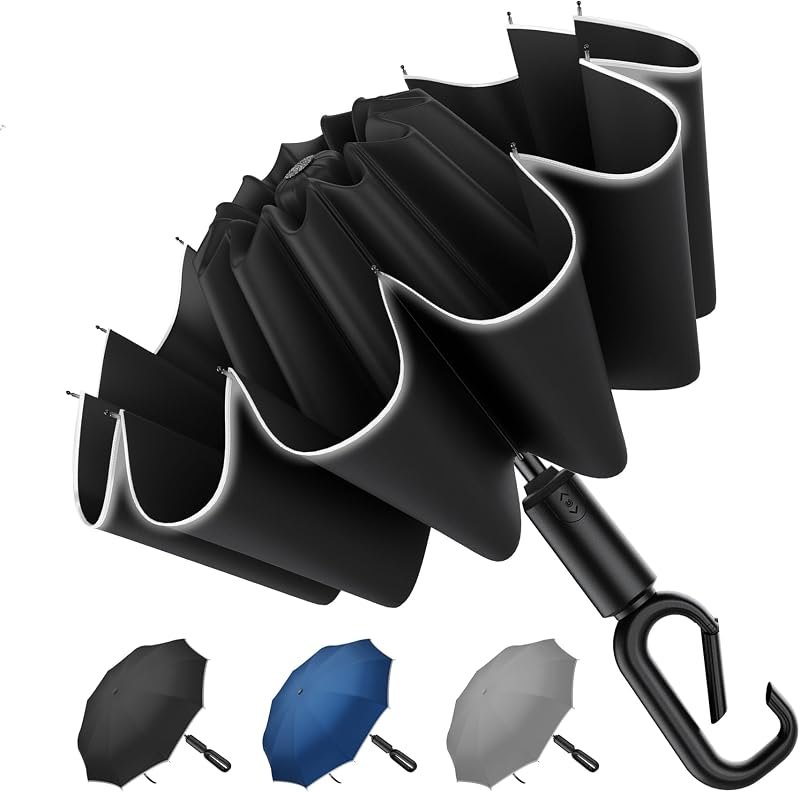 Auto Reverse Folding UV Travel Umbrella, Rain Sun Use, 360 Reflective — best household Rainproof Umbrella for