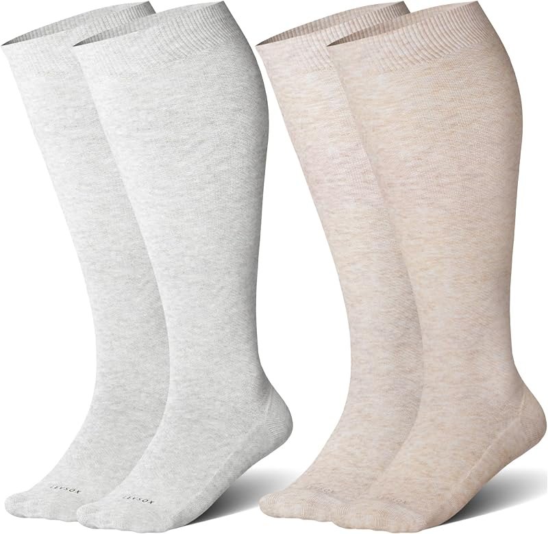 Cotton Plus Size Compression Socks for Women & Men Wide Calf 2 Pairs — 15-20 mmHg compression socks for mmhg