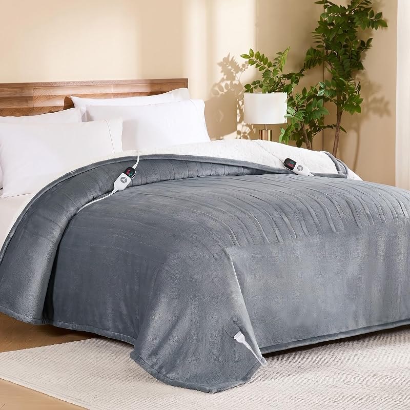 puredown® Electric Blanket Queen, Heated Blanket with Dual Control, Grey — queen electric blanket for queen electric