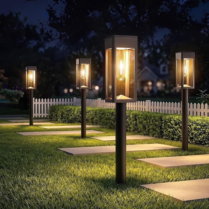 UME 8 Packs Solar Pathway Lights Outdoor, Glass Metal Led Garden Landscape Lightings, 3000K Warm White, Waterproof for
