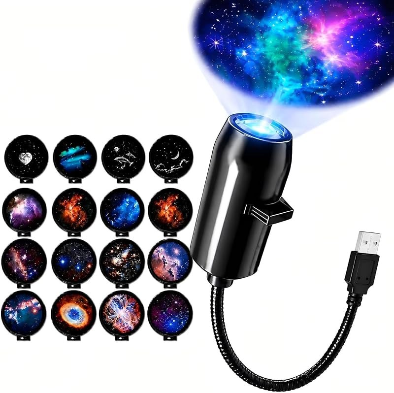 Star Projector Night Light, Portable Galaxy Projector Lamp with HD Glass Lens, 360° Flexible Neck, USB Powered, 17