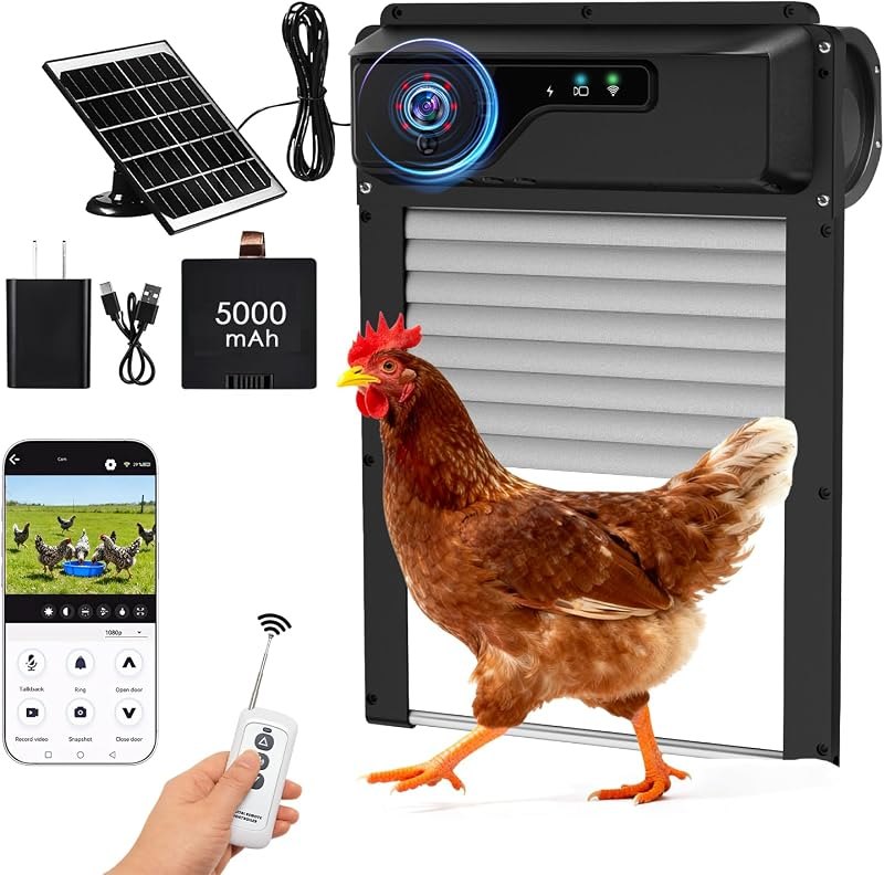 Automatic Chicken Coop Door with HD Camera and APP,Solar Chicken coop Door with Alarm Driver,Night Vision,Remote
