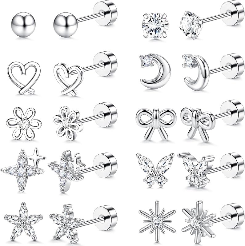 Hypoallergenic Earrings for Girls Women Stainless Steel Flat Back Earrings — flat screw back earrings for flat screw