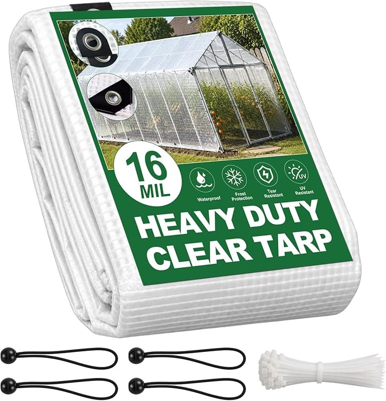 16 Mil Greenhouse Plastic Cover, 8x20FT Clear Tarps Heavy Duty — greenhouse poly tunnel cover for greenhouse poly