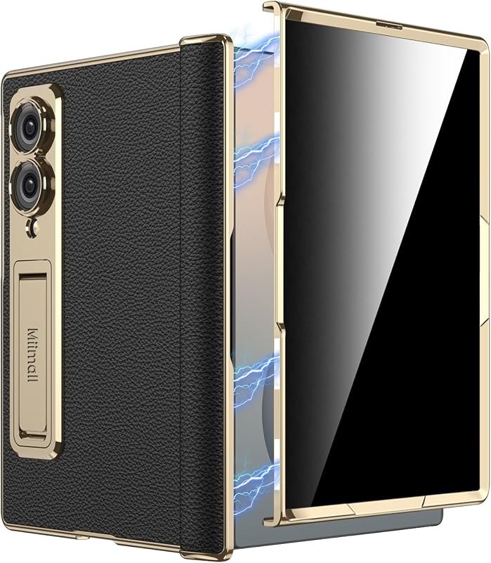 Miimall Leather for Samsung Galaxy Z Fold 8 Case with Privacy Screen Protector & Hinge Protection & Kickstand, Slim