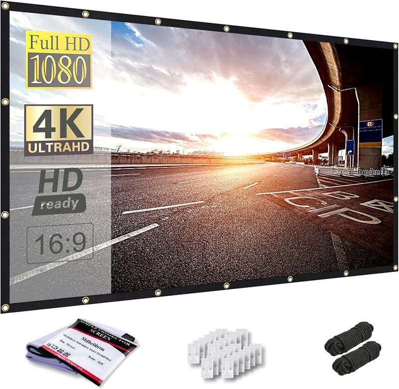 Mdbebbron 100 inch Projector Screen 16:9 Foldable Anti-Crease Portable Projector Movies Screens for Home Theater