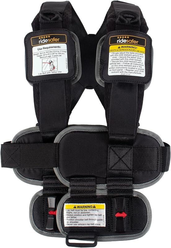 RideSafer Travel Vest Gen 6 - Extra Small (26.5-39.5 lbs) - Black - Lightweight Portable Child Safety Car Seat for
