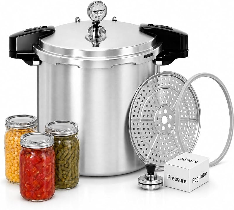 24 Qt Pressure Canner with Gauge, 5/10/15 PSI Regulator, Induction Ready — homestead pressure canner for homestead