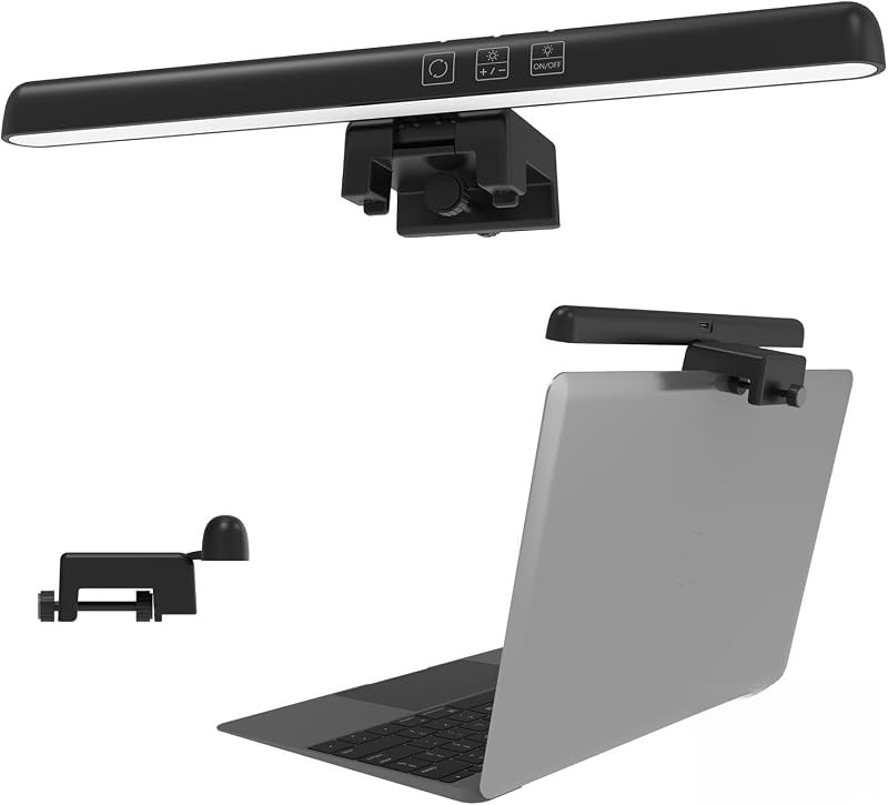 Laptop Screen Light Bar, USB Powered Clip‑on Monitor Lamp, 3 Color Temperatures Stepless Dimming Glare‑Free LED Desk