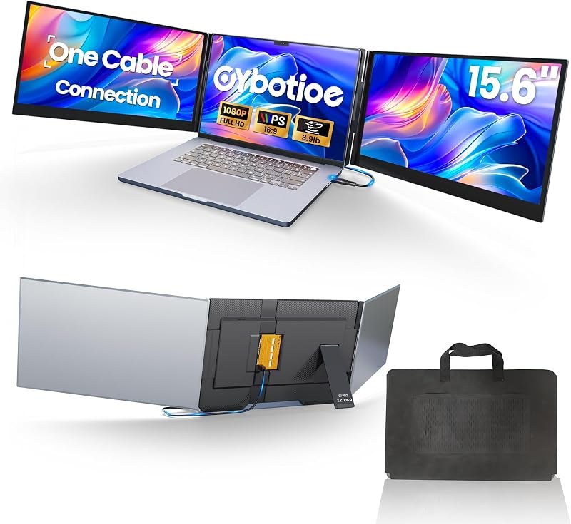 One Cable Connect Laptop Screen Extender Monitor Portable, Ultra Thin 15.6" 1080P FHD Triple Screen, Fit 13-17"
