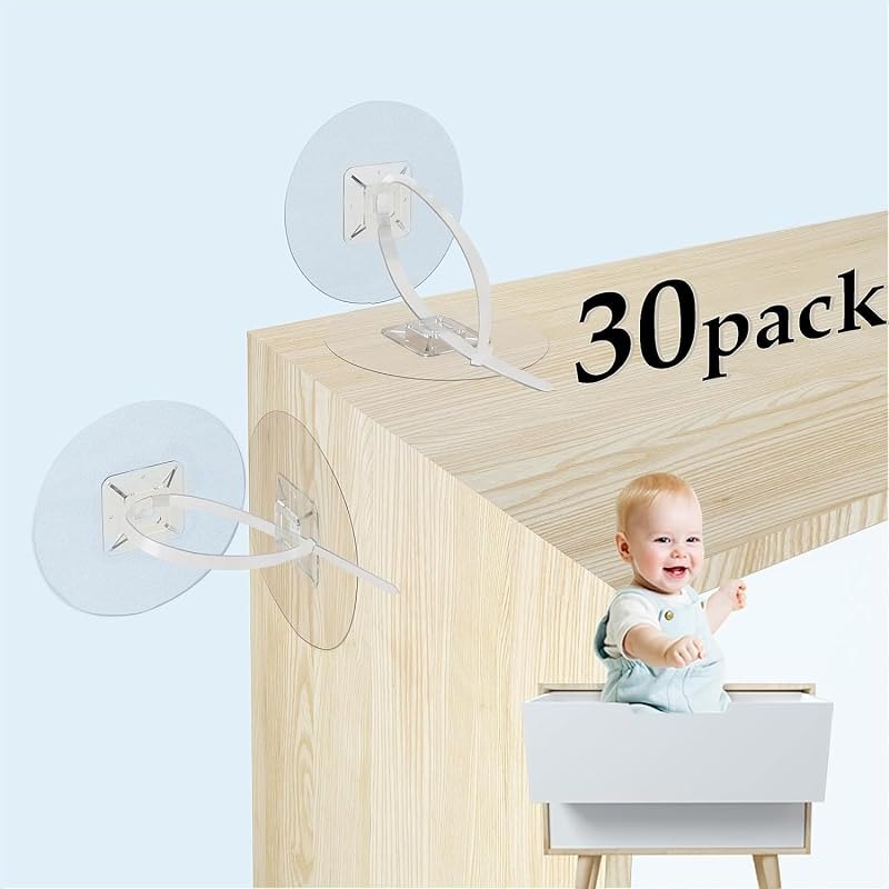 Furniture Anchors (30 Pack) No Drill Upgraded Straps for Baby Proofing, Self-Adhesive Secure 168 Pound Furniture