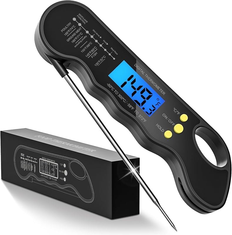 Instant Read Meat Thermometer, Fast & Accurate Digital Food Thermometer with Backlight, Waterproof & Magnet for