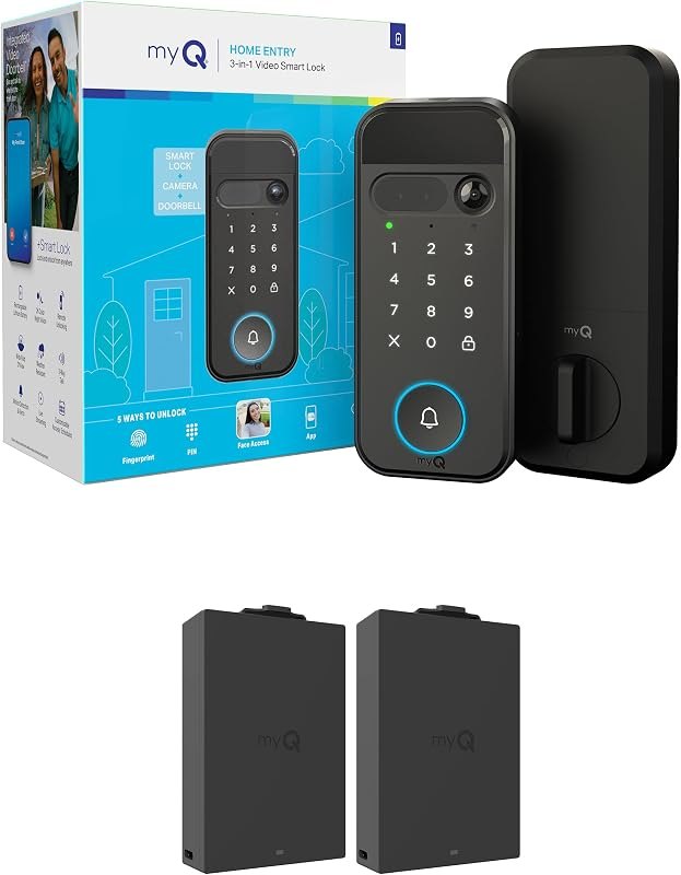myQ Secure View™ 3-in-1 Smart Lock Deadbolt + Extra Battery, Keyless Entry Door Lock, 2K HDR Doorbell Camera, Face