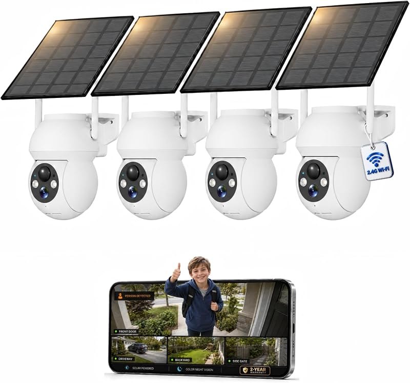 SolarCam 4-Pack, 2K Security Cameras Wireless Outdoor, Solar Powered — local storage security camera for local storage