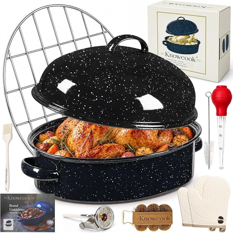 Large Turkey Roasting Pan with Rack & Lid Set for Oven Roaster Pot
