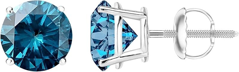 0.5 to 4 Carat Blue Diamond Stud Earrings for Women 4 Prong Screw Back — flat back lab diamond studs for flat back lab