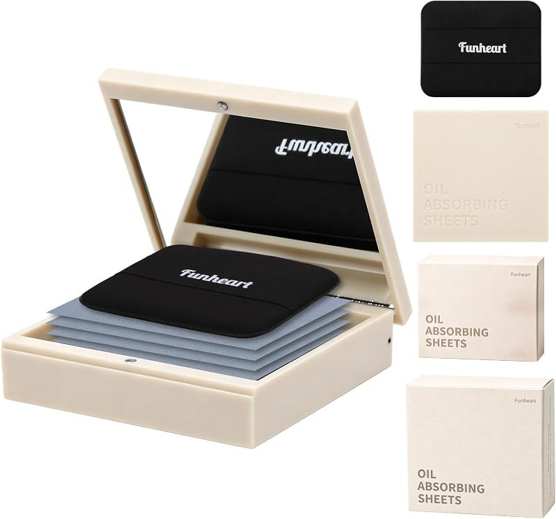 Oil Blotting Sheets for Face 300Ct (150+150 Refill) with Mirror & Case, Oil Absorbing Sheets for Face, Natural