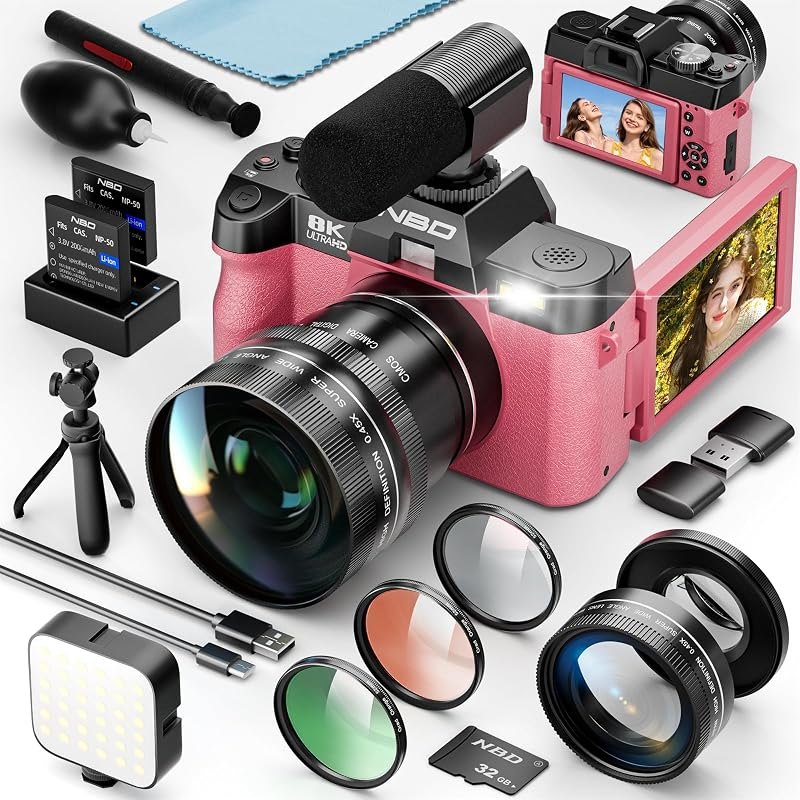 8K 64MP Digital Cameras for Photography,16X Zoom,3 Color Filters,Dual-Lens — vlogging camera kit for vlogging camera kit
