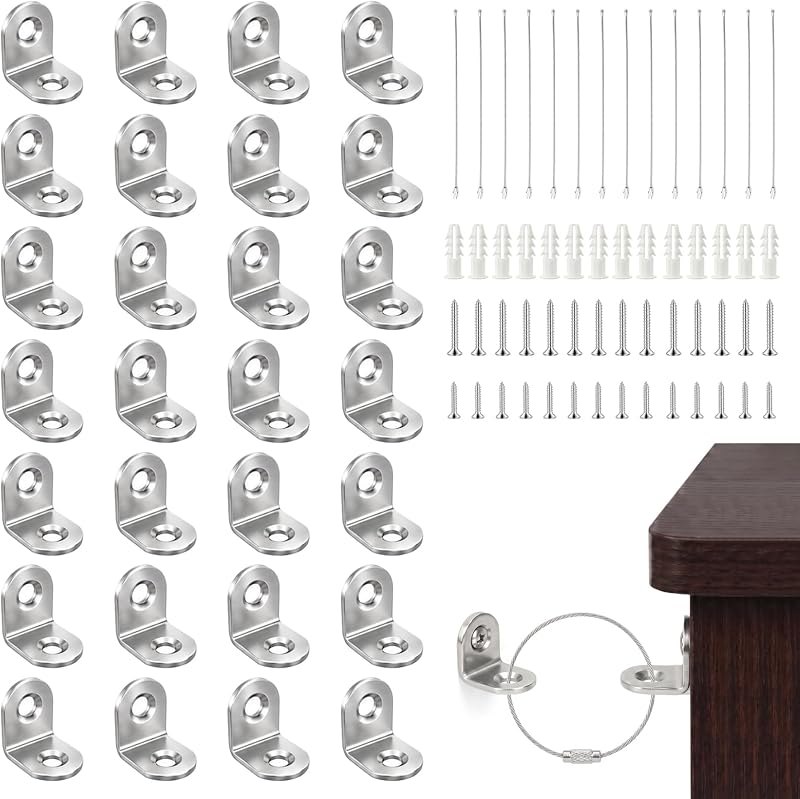 Furniture Anchors, 14 Pack Anti-Tip Straps Kit for Baby Proofing,Silver — Non-Slip Furniture Anchors for non slip