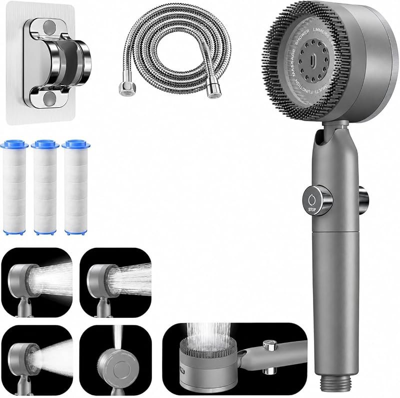Ion High Pressure Filtered Shower Head-Handheld Showerhead Drops Combo for Hard Water — shower head water filter for