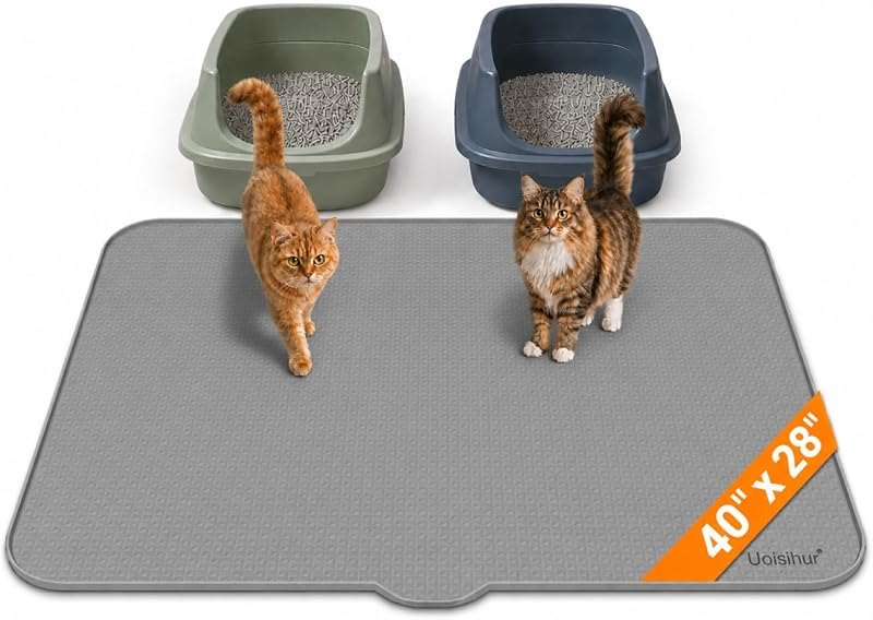 Cat Litter Mat, XL 40 x 28 in Large Silicone Litter Box Mat, Gray — pets litter mat for pets litter mat