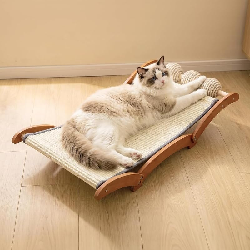 Extra Large Cat Scratcher Bed with 3 Sisal Balls, Wood Lounge — cat scratching post for cat scratching post