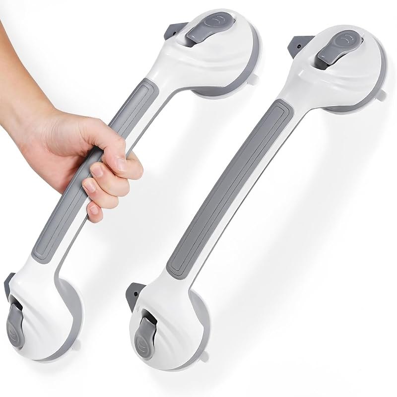 Grab Bars for Shower, 16.7 Inch Heavy Duty Suction Cup Handle, Dual Locking, No Drill Anti-Slip Support for Bathtub &