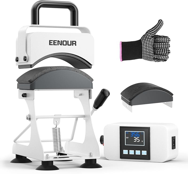 EENOUR Hat Press, Hat Heat Press Machine with 2 Platens & Caps Stretcher, Hat Press Heat Machine for Caps with Memory