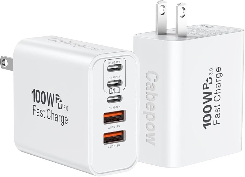 USB C Super Fast Charger Block,100W USBC Wall Charger Plug,2Pack 5-Port 65W Type C Phone Charging Cubes Multiport