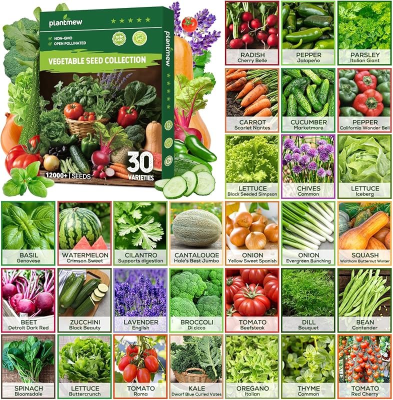 30 Heirloom Vegetable Seeds for Planting, 12,000+ Garden Seeds - Vegetable, Herb, Fruit Seeds - Survival Seed Vault