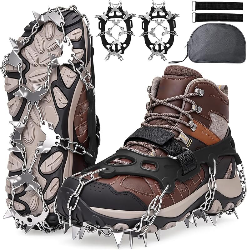 Crampons for Shoes, 32 Spikes Ice Cleats for Shoes and Boots, Anti Slip Traction Ice Spikes Crampons Snow Grip with