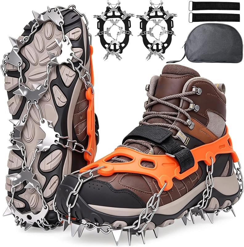Crampons for Shoes, 32 Spikes Ice Cleats for Shoes and Boots, Anti Slip Traction Ice Spikes Crampons Snow Grip with