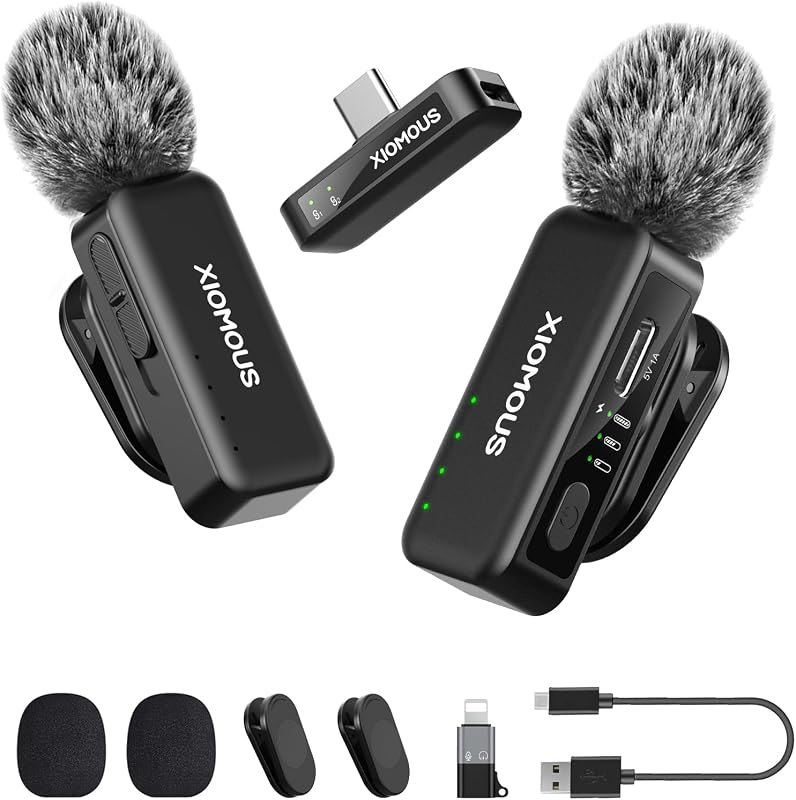 Wireless Lavalier Microphone for iPhone & Android, 2 Mics 1 Receiver, 262FT Long Range Wireless Lapel Mic, AI Noise