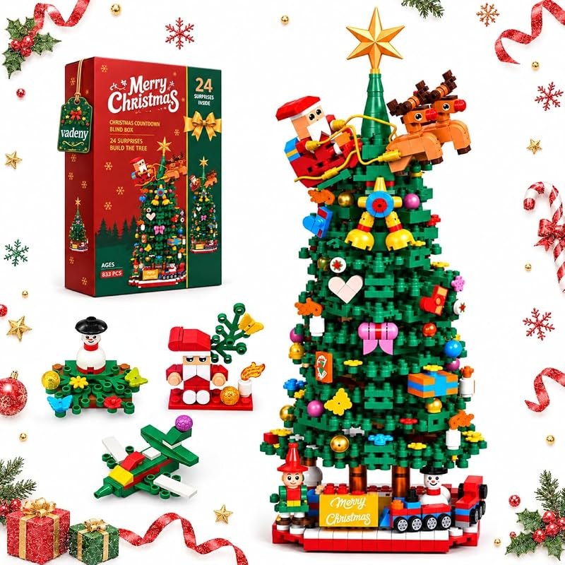 Advent Calendar 2026 Christmas Tree Building Blocks 24 Days Countdown Set — Advent Calendar Gift Set for advent