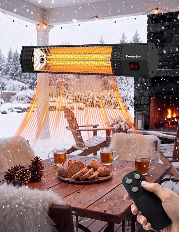 Encyclpo 32" Wall Mounted Electric Patio Heater, 1500W Infrared Outdoor Heater with Remote, IPX5 Waterproof, 3 Heat